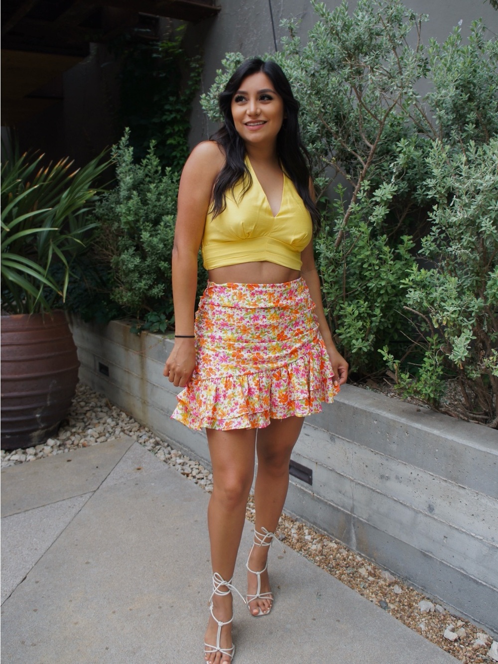 DO+BE Floral Ruffle Mini Skirt - Pink, Orange & Yellow